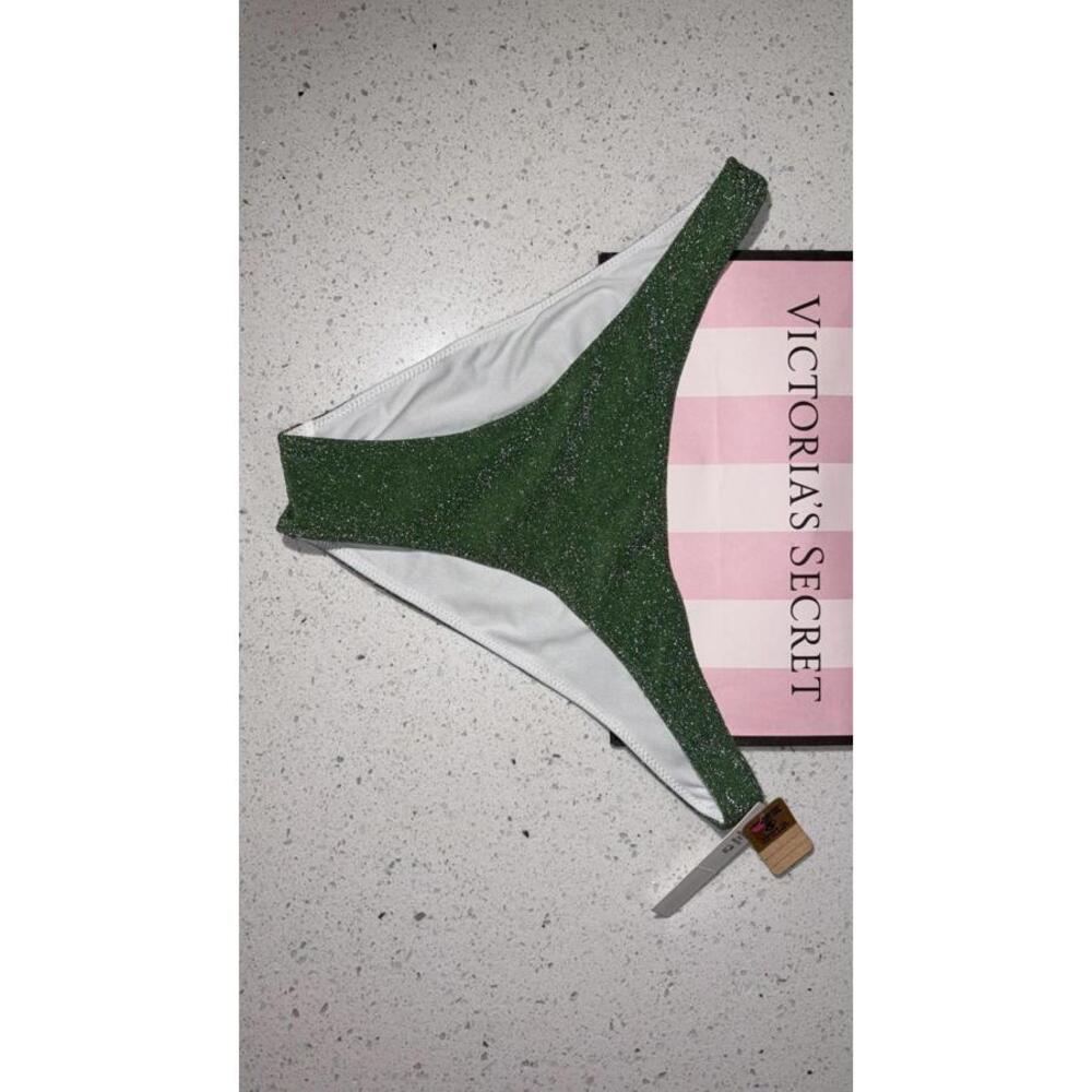NWT PINK By Victoria's Secret Green Shimmer Brazilian Bikini Bottom Size M